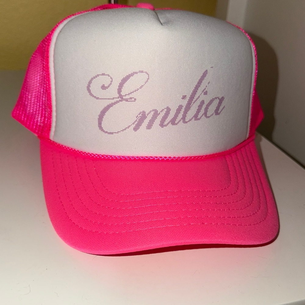 Emilia merch Neon Pink White Trucker Hat